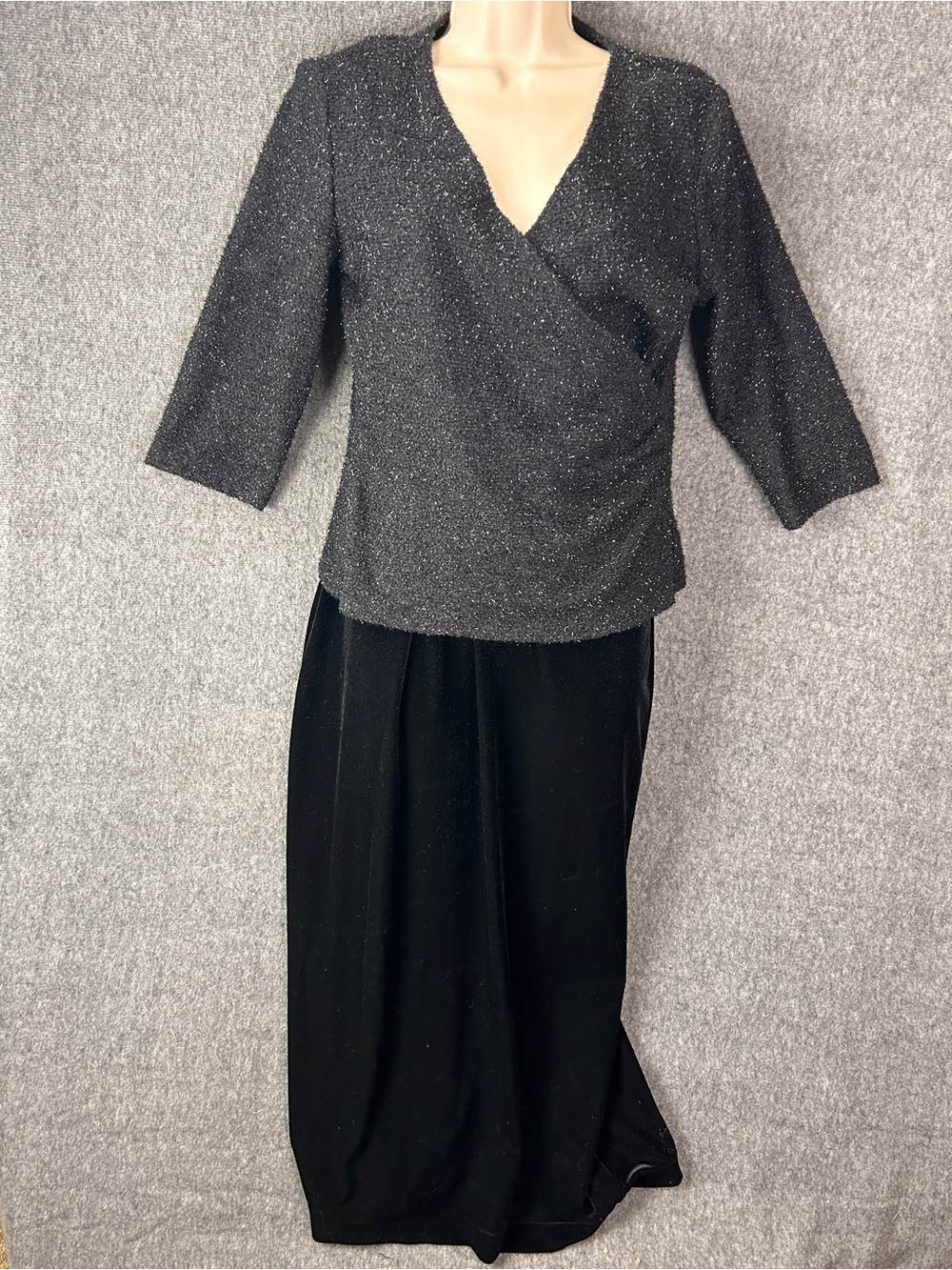 AGB Dress Womens 14 Black Sparkle Wrap Bodice Velour Maxi Formal Evening Gown